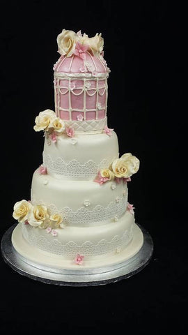 4 Tier Roses & Lace Wedding Cake