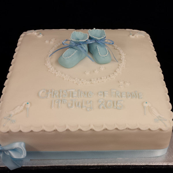 Baby Booties and flowers  Christening Cake