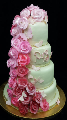 4 Tier Pink Roses Wedding Cake
