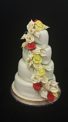 4 Tier Roses & Calla Lillys Wedding Cake
