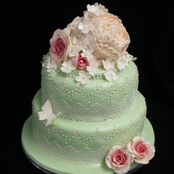 2 Tier Flower & Buttefly Wedding Cake