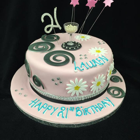21st Pink Stars  Numbered Birthday Cake