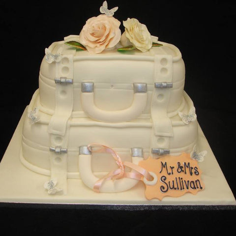 2 Tier Wedding Suitcase Cake