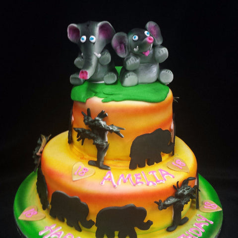 2 Tier  Elephants  Birthday Cake