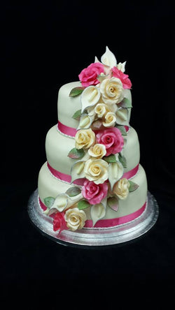 3 Tier fuscia roses Wedding Cake