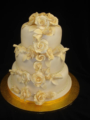 3 Tier  Gold Roses Wedding Cake
