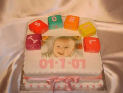 Christening Cake with blocks and picture