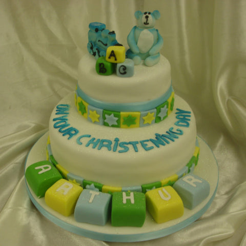 Two Tier Boys Christening Cake