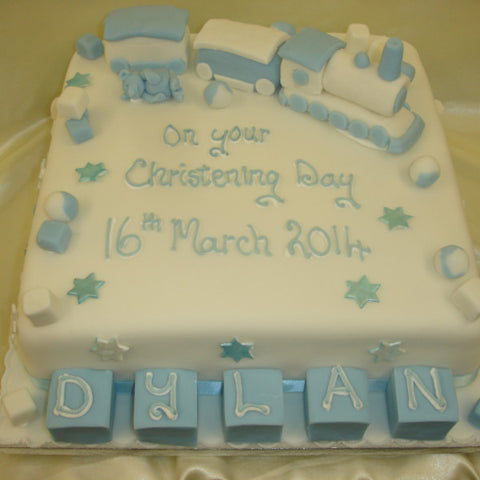 Large Christening Cake with blocks and train