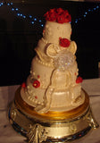 4 Tier Roses & Large Bow  Wedding Cake