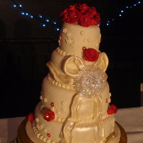 4 Tier Roses & Large Bow  Wedding Cake