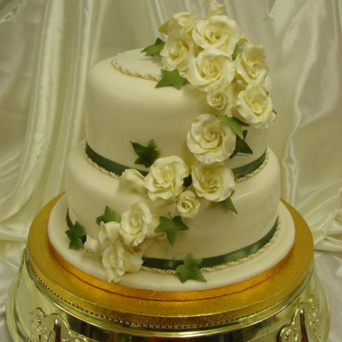 2 Tier Cascading Roses Wedding Cake