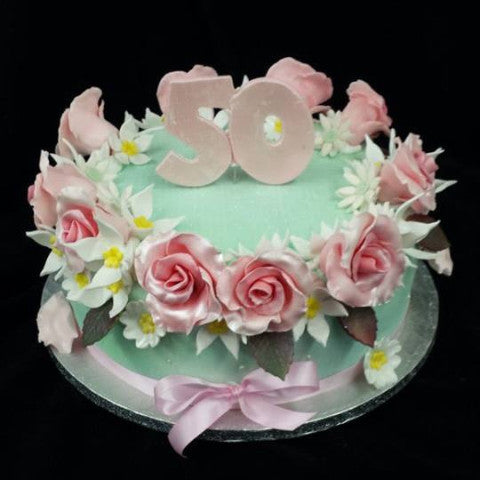 50th Birthday Cake with Rose Decoration