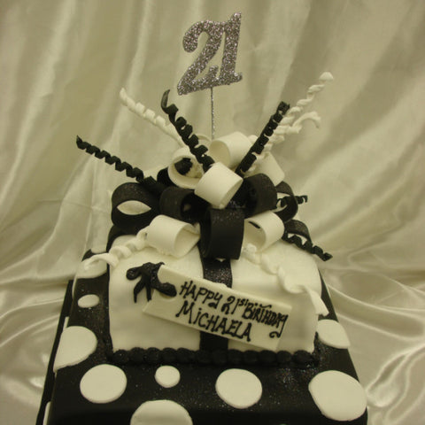 2 Tier Black & White Bow Birthday Cake
