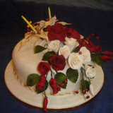 2 Tier Roses & Stargazer Lillys  Wedding Cake