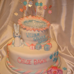 Two Tier Elephant & Rabbit Christening Cake