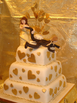 3 Tier  Bride & Groom Hanging Off Wedding Cake