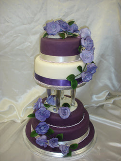 4 tier  Purple Cascading Roses Wedding Cake