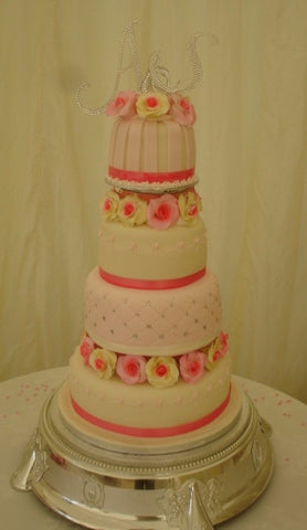 4 Tier Roses & Quilt Wedding Cake