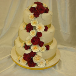 3 Tier  Cascading Roses Wedding Cake//