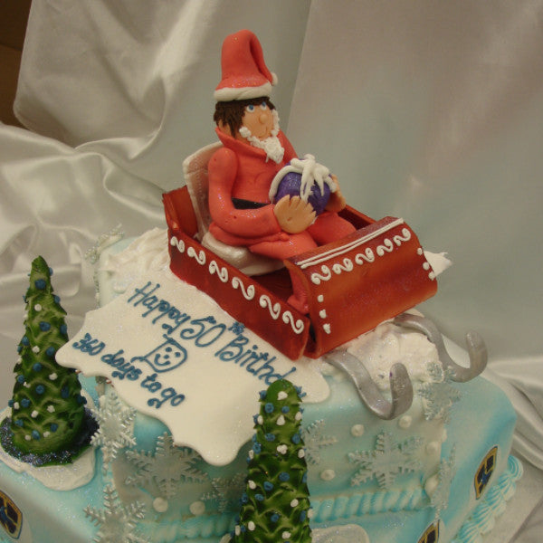 2 Tier Father Christmas On Sleigh Cake